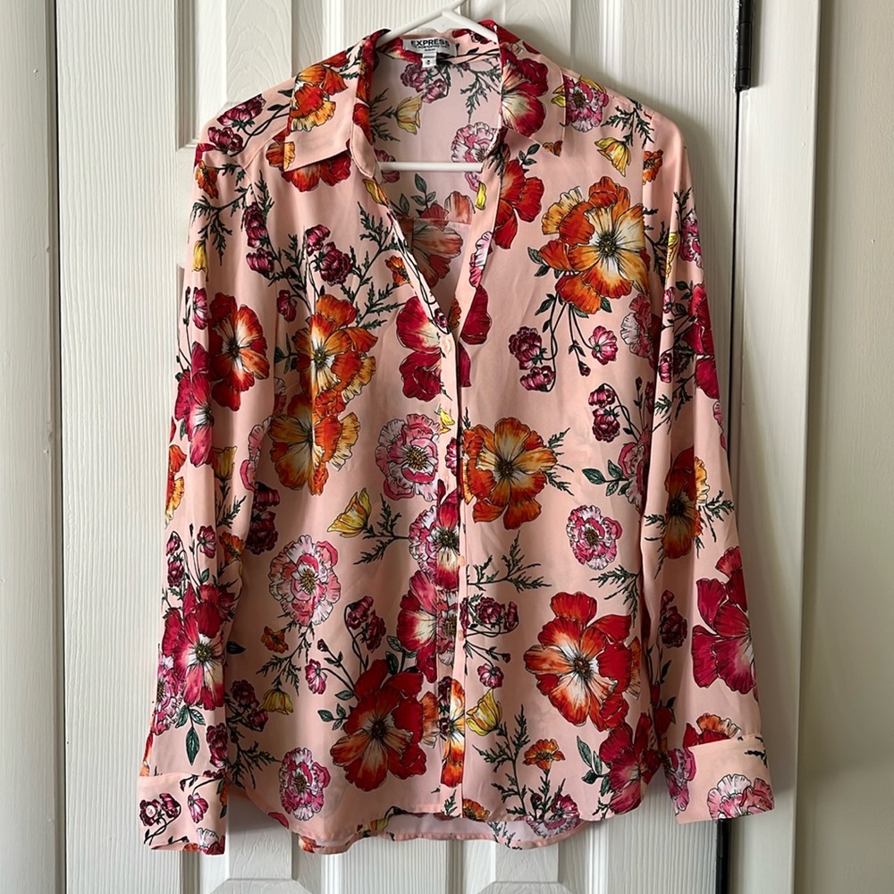 Express Portofino Pink Floral Shirt - Medium